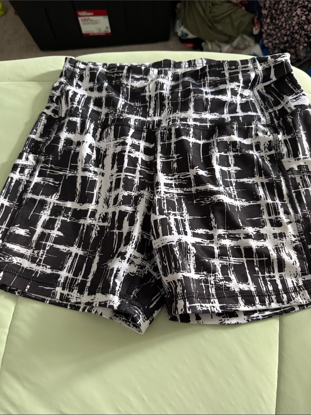 Women’s Black & White Grid-Print Athletic Shorts